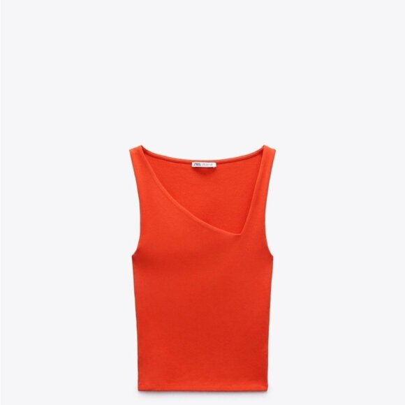 Zara Red Asymmetrical Fitted Tank Top - Picture 1 of 4